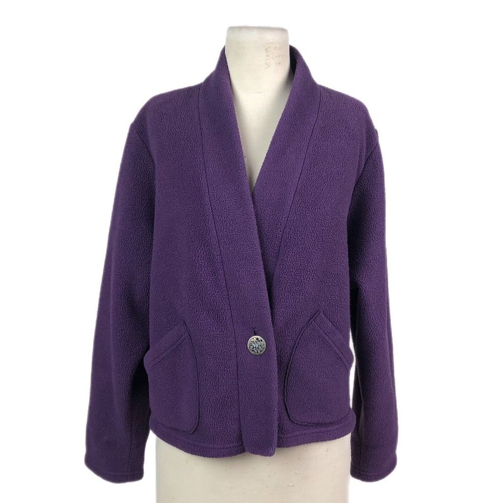 Janska Purple Polartec Fleece Single Button Long Sleeve Jacket Coat Size Medium